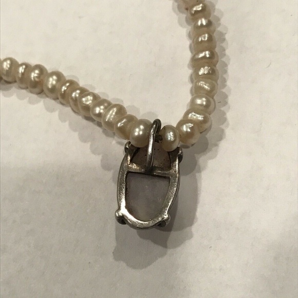 Vintage Sterling Silver Pearl & Jadeite Pendant Necklace Size 14” - Picture 3 of 6